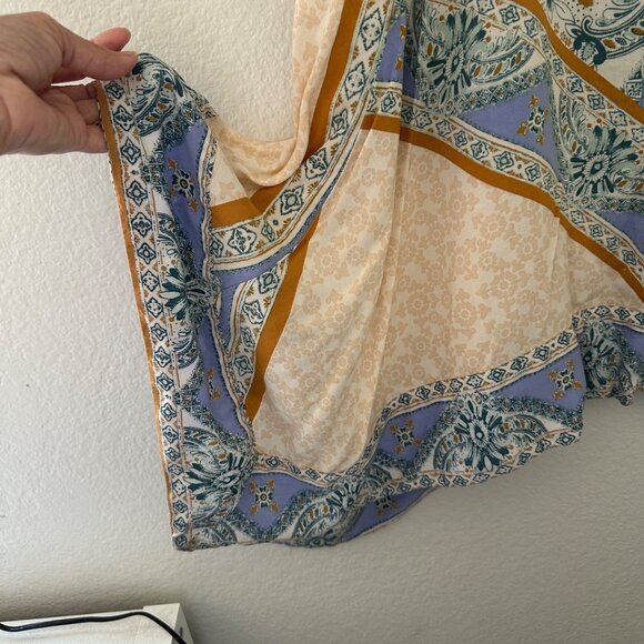 Free People A Line Asymmetrical Midi Skirt Bohemian Blue Print Rayon Sz M - Picture 6 of 10